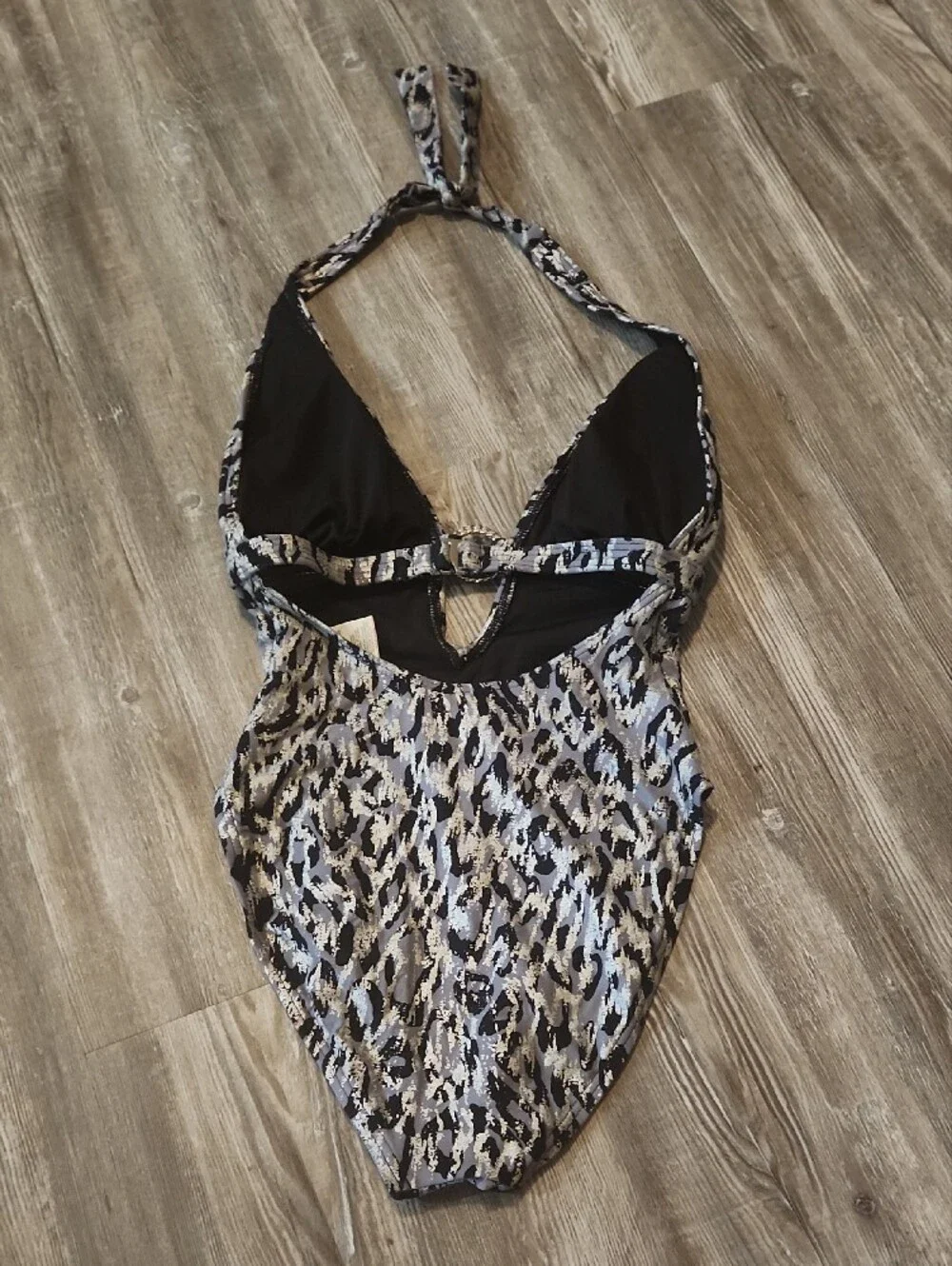 Michael Kors Black and Gray Leopard Print Halter One-Piece